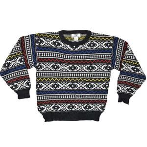 TJW by Mervyn's VTG Men's Medium Geometric Black Acrylic Pullover Sweater